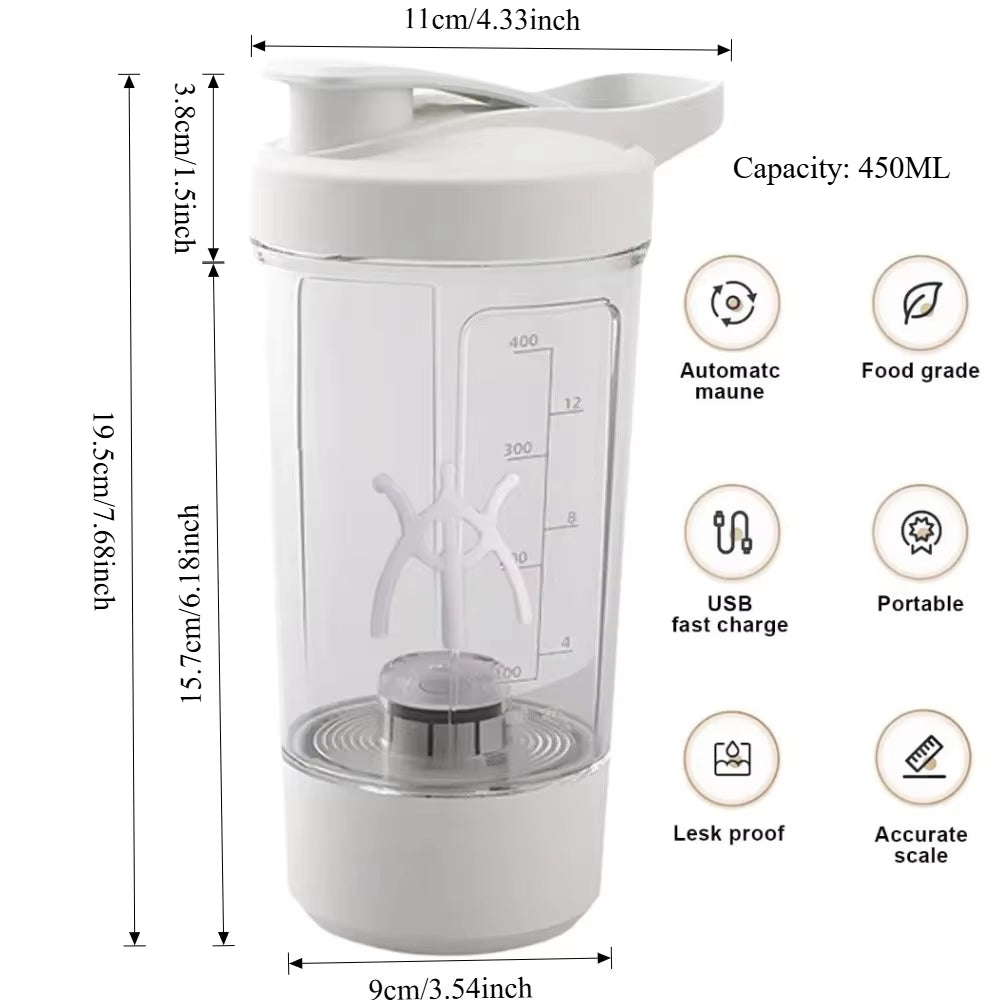 Electric Self Stirring Mug, Protein Powder Milkshake Shaker Bottle ,USB Charging Shaker Cup with Scale 15 Oz Water Cup, BPA Free
